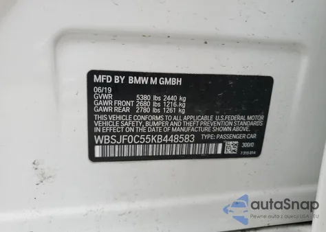 2019 BMW M5 from USA, damaged, VIN WBSJF0C55KB448583